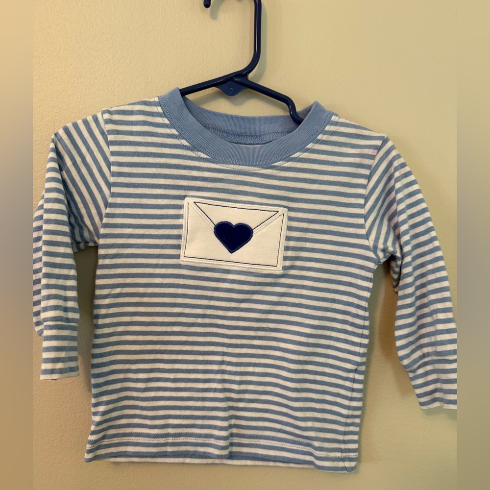 Little English Heart Letter Striped Blue and White Top